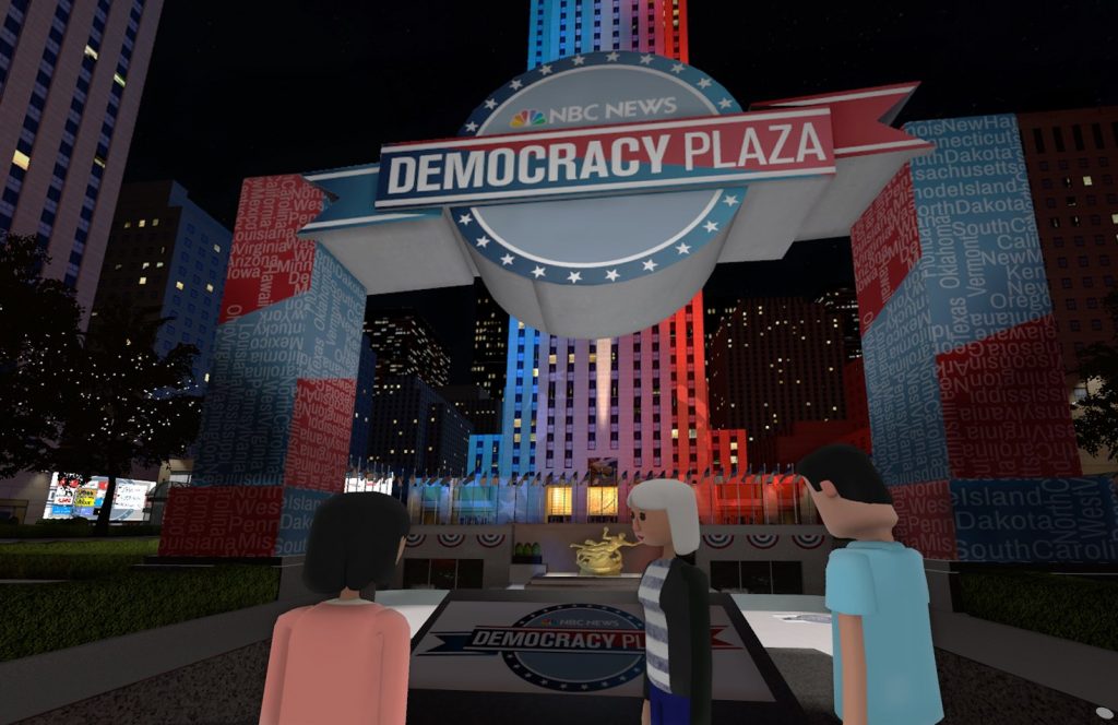 NBC hosted political events in AltspaceVR in a virtual democracy plaza through election night - virtual reality election campaigns