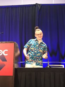 Chris Wade presenting “Embracing Chaos: Designing for Emergent Gameplay in VR” at GDC 2019
