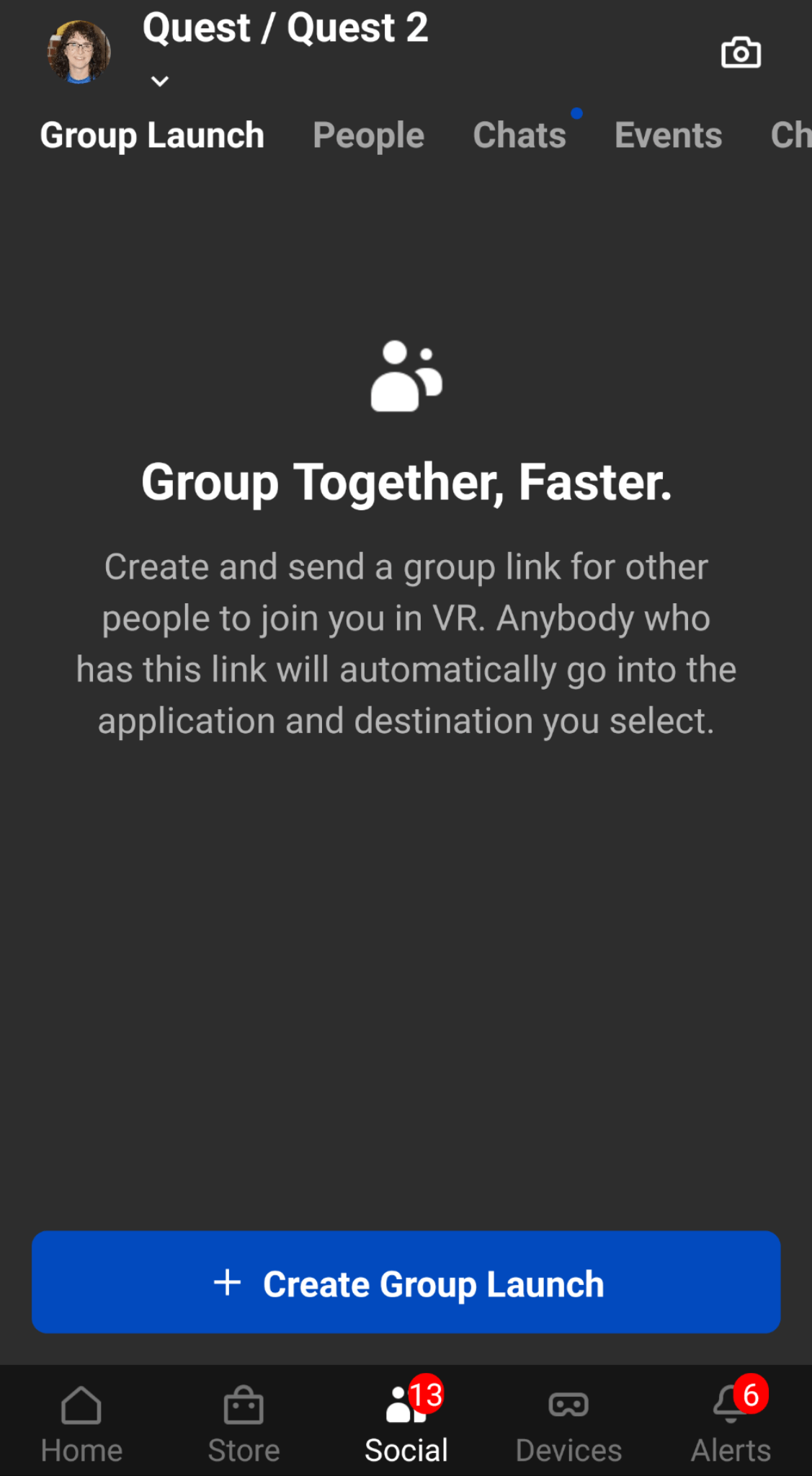 Oculus app Group Launch Step 3