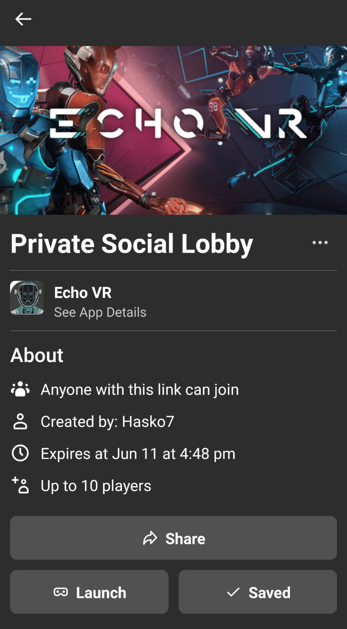 Oculus app Group Launch Step 7