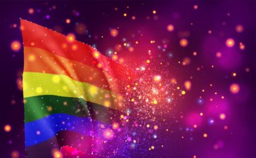 LGBTQ+ Virtual Reality - Equity and Inclusion Challenges - LGBTQ 3D flag on pink and purple background