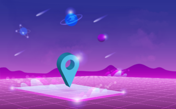 Metaverse virtual land for sale, digital real estate and property investment technology. Virtual reality land for sale with pin point in cyber space futuristic environment background