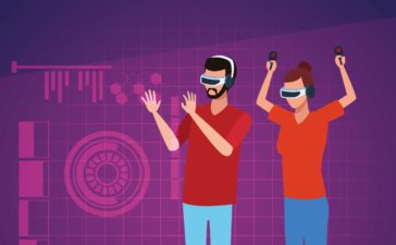 Illustration of a female and male using virtual reality for business training