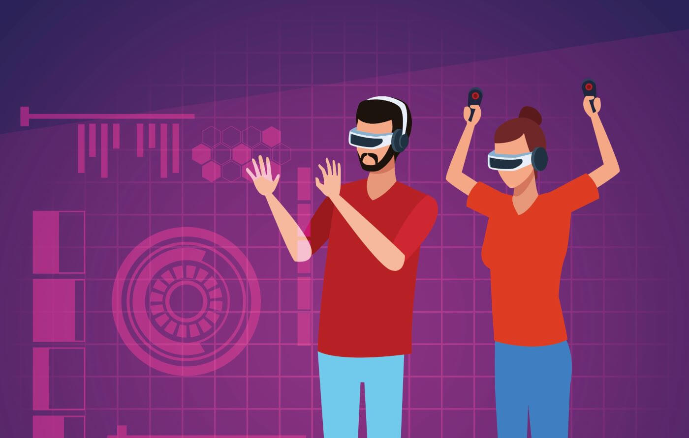 Illustration of a female and male using virtual reality for business training