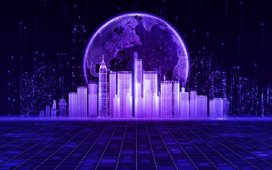 Concept of futuristic technology - smart city in metaverse, cyberspace and digital data