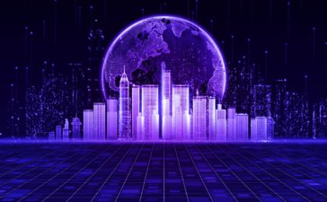 Concept of futuristic technology - smart city in metaverse, cyberspace and digital data