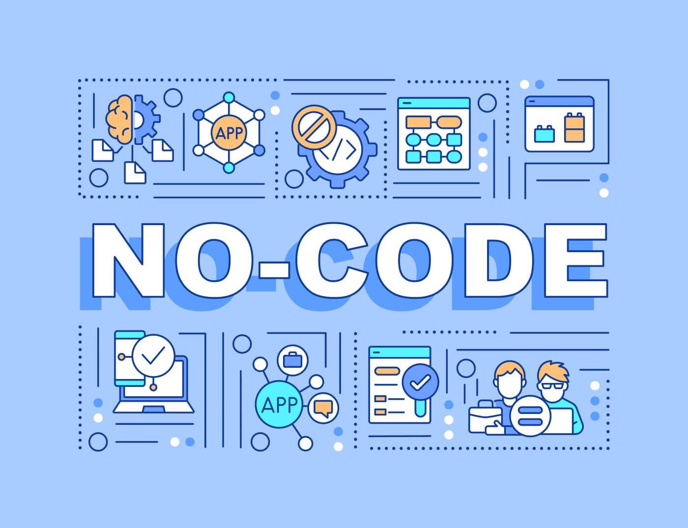 No-code word concept blue banner- Web 3.0 solutions for building AR apps