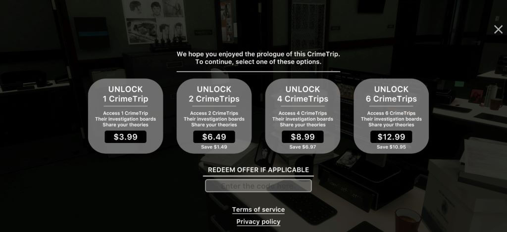 CrimeTrip AR game - pricing